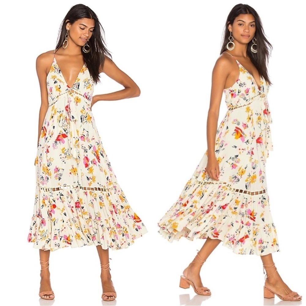 Free People Pages of Gold Floral Midi Dress Mint Combo NWT Boho Festival XS